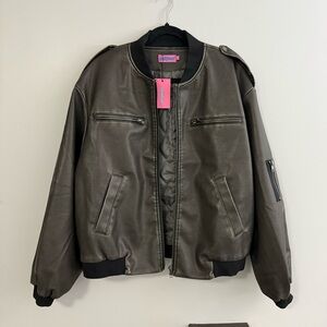 Edikted Faux Leather Bomber Jacket
